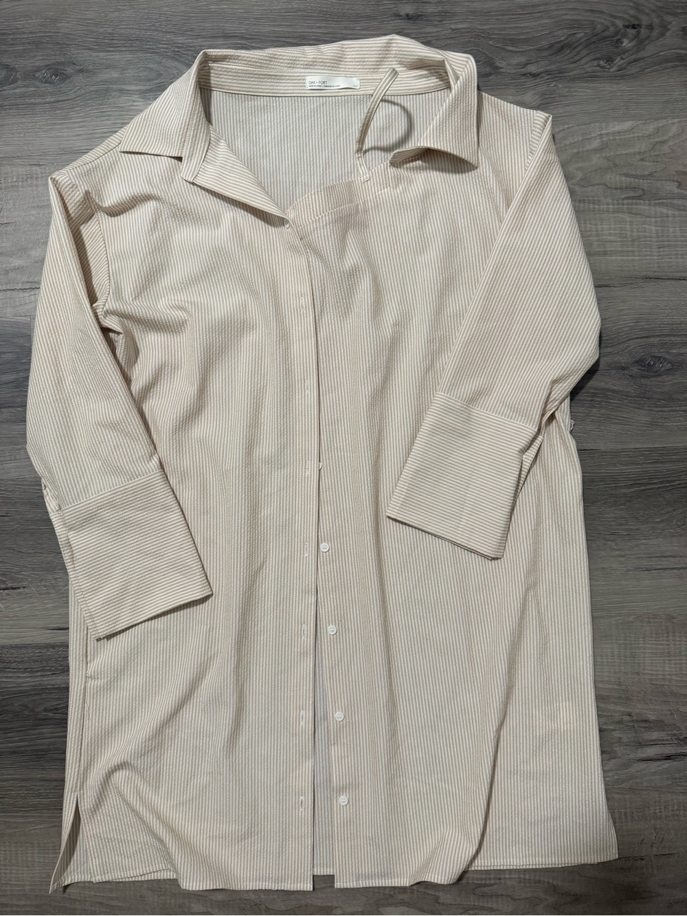 OAK + FORT Cream Pinstripe Button-Front Shirt Dress